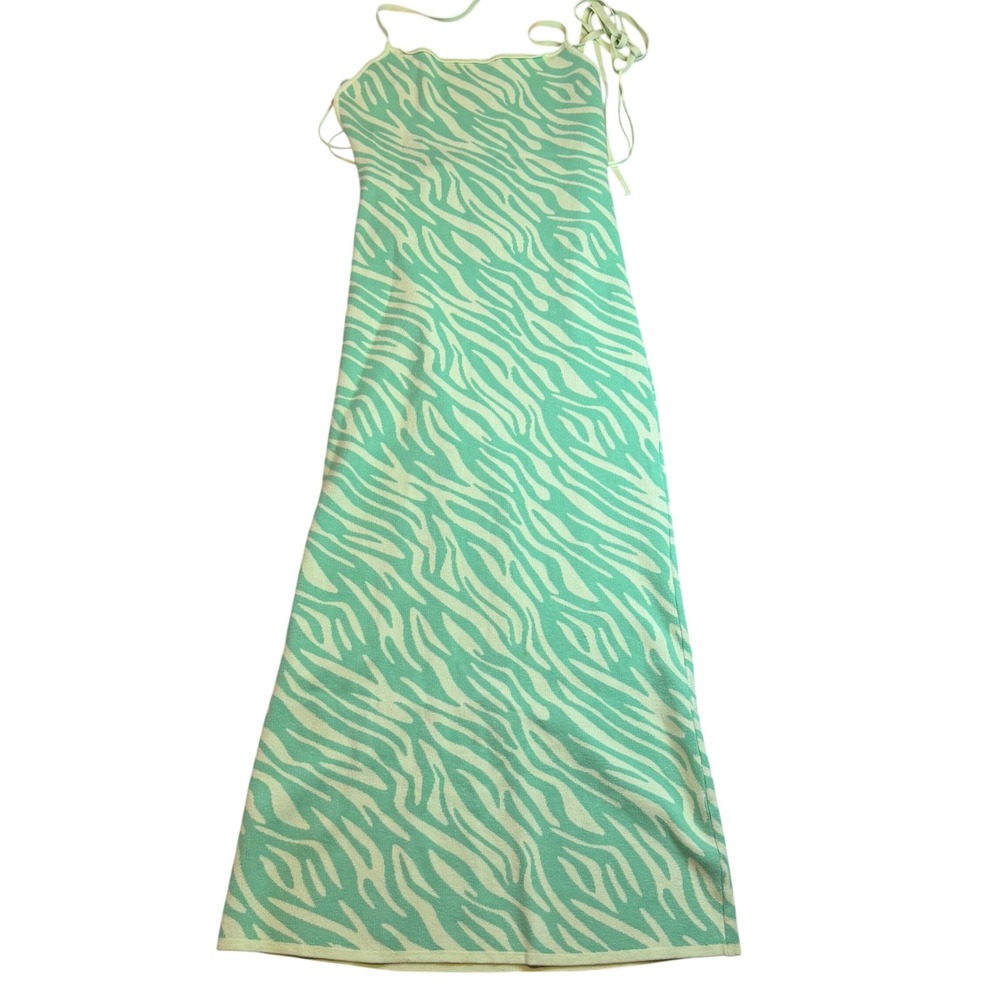 Zara Mint Green Zebra Print Knit Maxi Dress Tie Back Sleeveless Medium